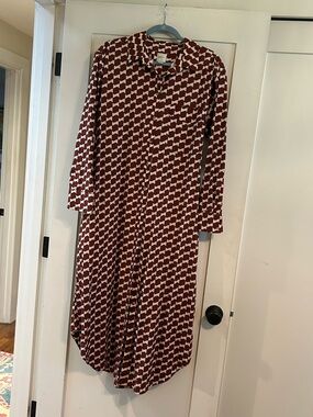 Maeve Brown & White Geometric poplin Shirt Dress